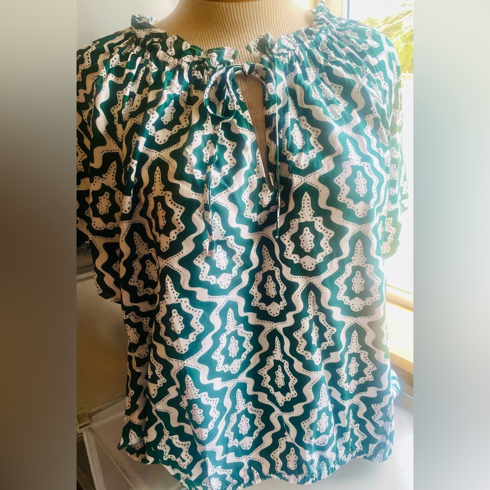 LOFT Teal and White Patterned Women's Top